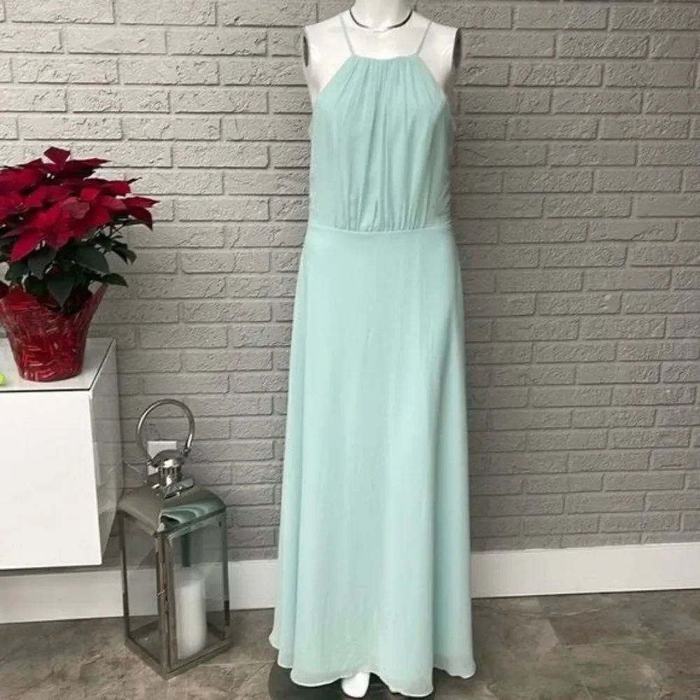 Levkoff Mint High Neckline Sleeveless Maxi Dress / Gown Size 8